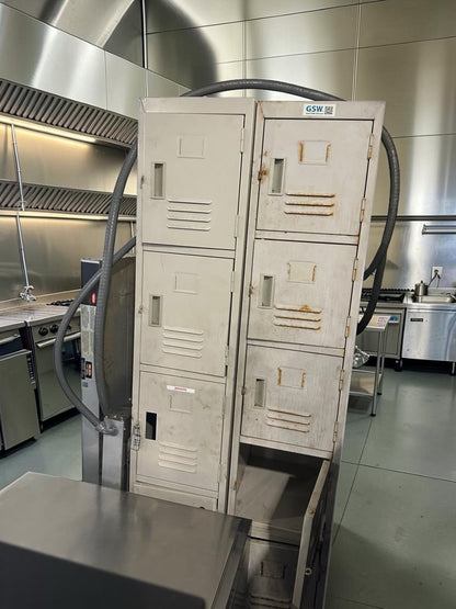 High-Quality Condition – Quantity 2 Commercial 3-Tier Steel Storage Lockers – 6 Total Compartments – Ventilated Lockable Doors – Heavy-Duty Freestanding Design – Fully Functional!