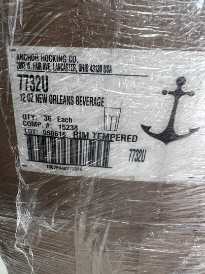 Pristine Condition – Anchor Hocking 7732U – New Orleans 12 Oz. Rim-Tempered Beverage Glass – New in Original Cases & Ready for Commercial Service!