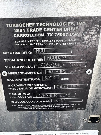 Outstanding Condition – TurboChef NGO – Commercial High-Speed Rapid Cook Ventless Oven – 208/240V – 6,200W – Fully Tested & Operational!