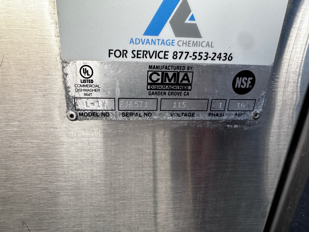Well-Maintained Condition – CMA Dishmachines L-1X W/HTR – 24″ Low-Temperature Undercounter Dishwasher – 30 Racks/Hour, 115V – Fully Tested & Operational!