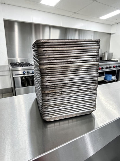 Dependable Condition – 1/4 Size Aluminum Sheet Pans – 18 Gauge Commercial Baking Pans – Quantity 40 – Ready for Commercial Use!