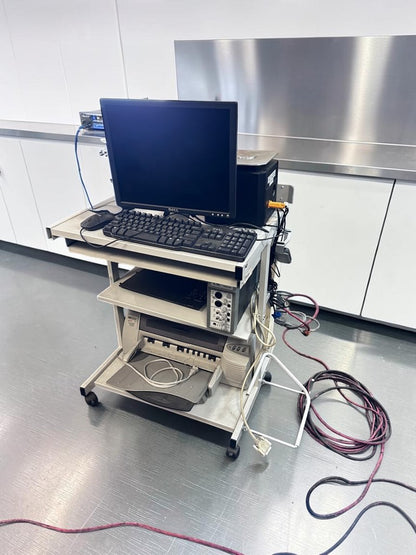 Optimal Condition – Complete Mobile Computer Workstation Bundle – Dell Monitor, Desktop Computer, Keyboard, Mouse, Printer, Speakers & Rolling Equipment Cart – Fully Tested & Operational!