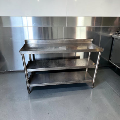 Superior Condition – Stainless Steel Commercial Work Table – 55″ × 17″ – Two Undershelves & Backsplash – Fully Inspected & Ready for Use!