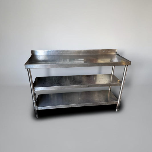 Superior Condition – Stainless Steel Commercial Work Table – 55″ × 17″ – Two Undershelves & Backsplash – Fully Inspected & Ready for Use!