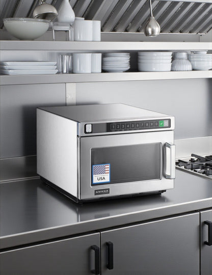 Dependable Condition – Amana HDC182 – Heavy-Duty Stainless Steel Commercial Microwave – Push Button Controls – 0.6 Cu. Ft. – 208/240V – 1800W Output – ETL Listed – Fully Tested & Operational!