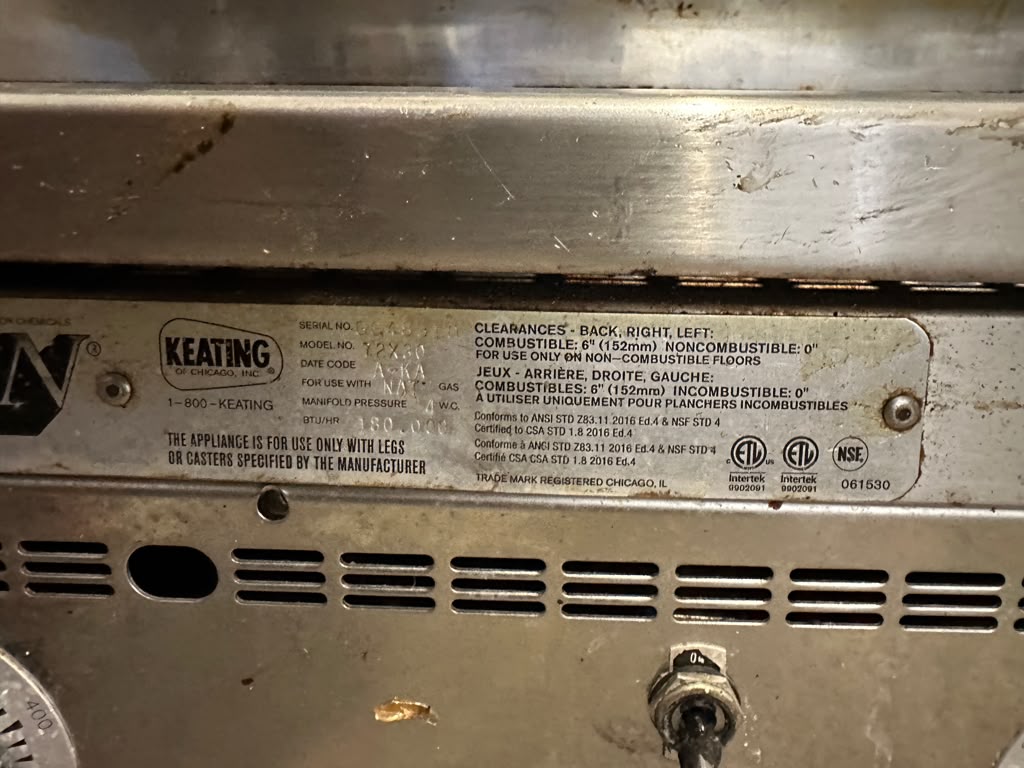 High-Grade Condition – Keating 72x30 MIRACLEAN – 72" Heavy-Duty Commercial Gas Griddle with Top-Side Cooker Attachments – 180,000 BTU – Fully Tested & Operational!