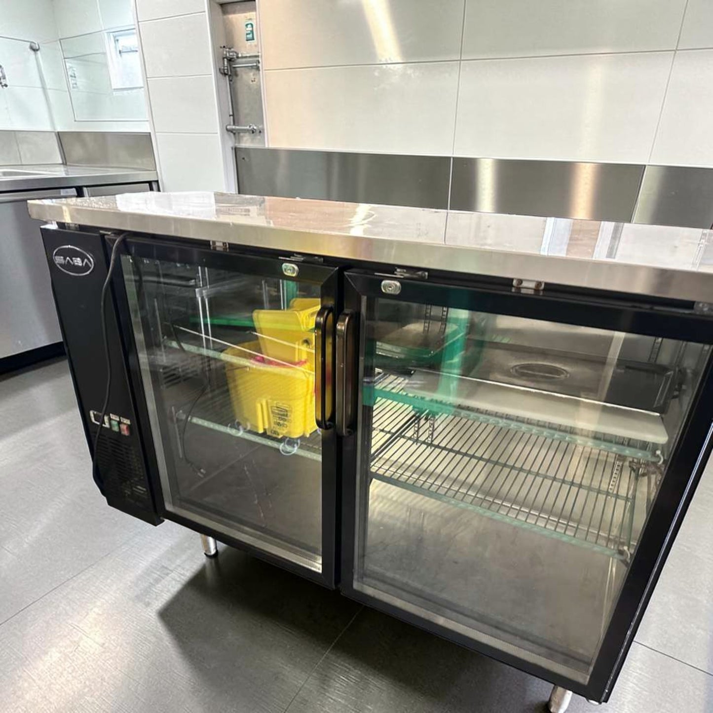 Superior Condition – SABA 60” Commercial Back Bar Cooler Refrigerator – Glass Doors – 15.8 Cu. Ft. – Stainless Steel – Fully Tested & Operational!