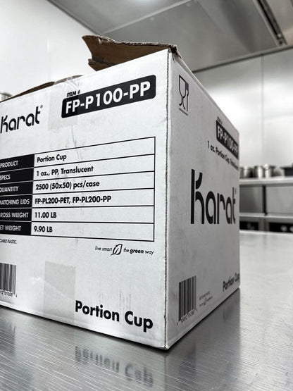 Pristine Condition – Karat FP-P100-PP – 1 oz. Clear Squat Polypropylene Portion Cups – 2,500 Cups per Case – Recyclable Disposable Foodservice Cups – New/Open Case!