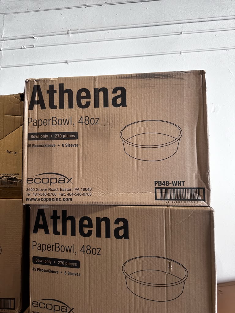 Brand New Condition – EcoPax Athena PB48-WHT – 48 oz Plain White Paper Bowls – 8" Diameter – 270 Pieces Per Case – Quantity 2 Boxes – Ready for Immediate Use!