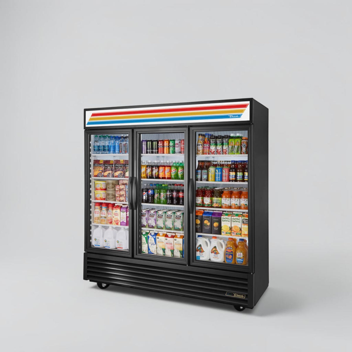 Flawless Condition – True GDM-72-HC~TSL01 – 78 1/8" Three-Section Glass Door Merchandiser – Black – 65.8 Cu. Ft. – 115V – Fully Tested & Operational!