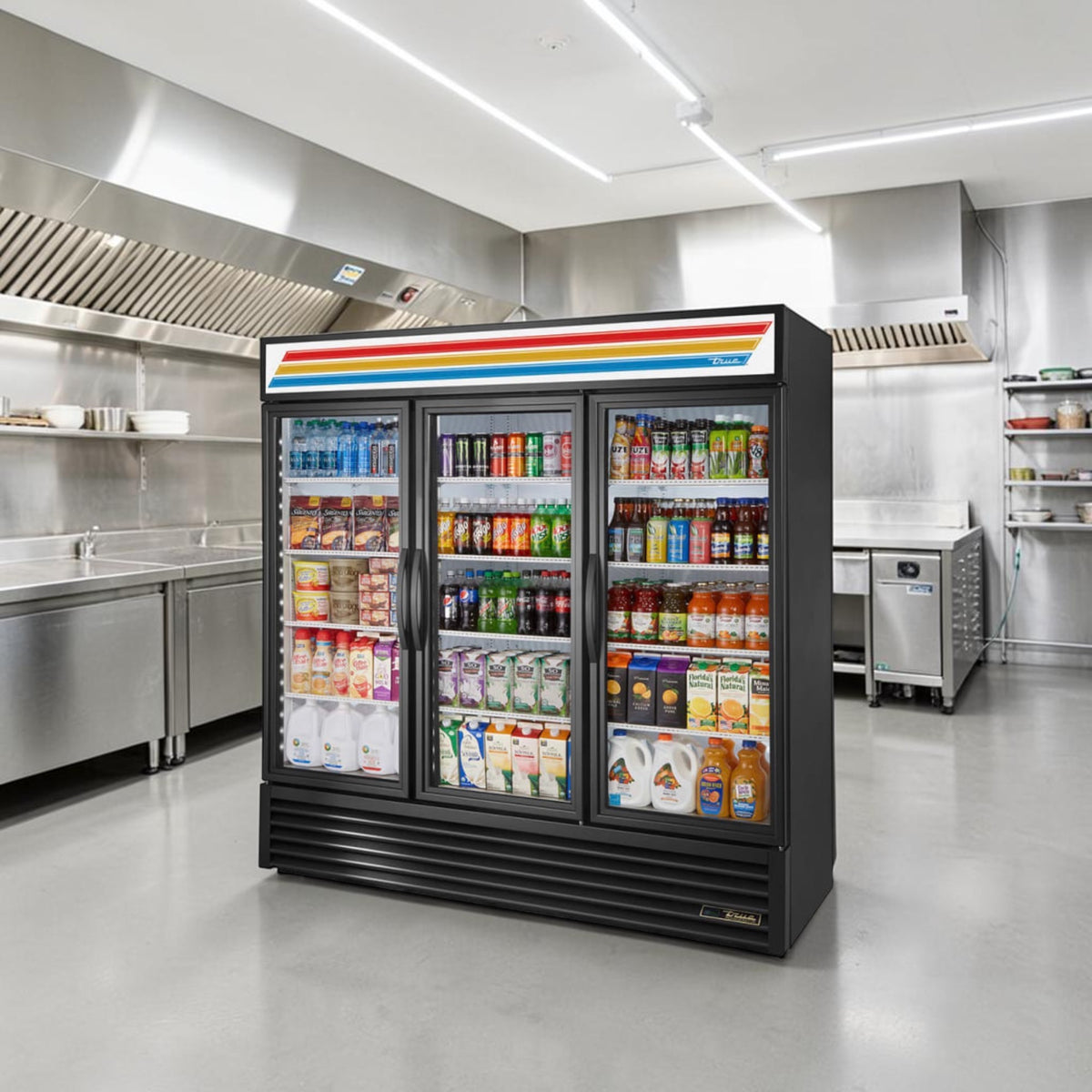 Flawless Condition – True GDM-72-HC~TSL01 – 78 1/8" Three-Section Glass Door Merchandiser – Black – 65.8 Cu. Ft. – 115V – Fully Tested & Operational!