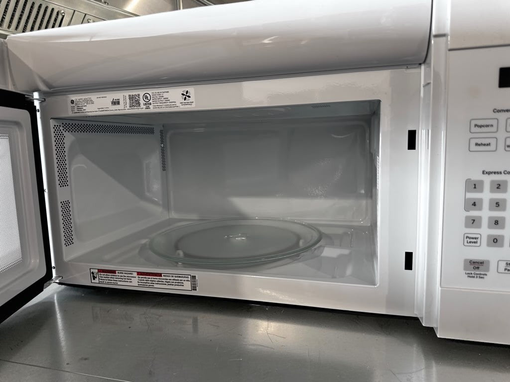 Brand-New Condition – GE JVM3160DF9WW – 1.6 Cu. Ft. Over-the-Range Microwave – 1,000W Cooking Power – 300 CFM Vent – White – 120V