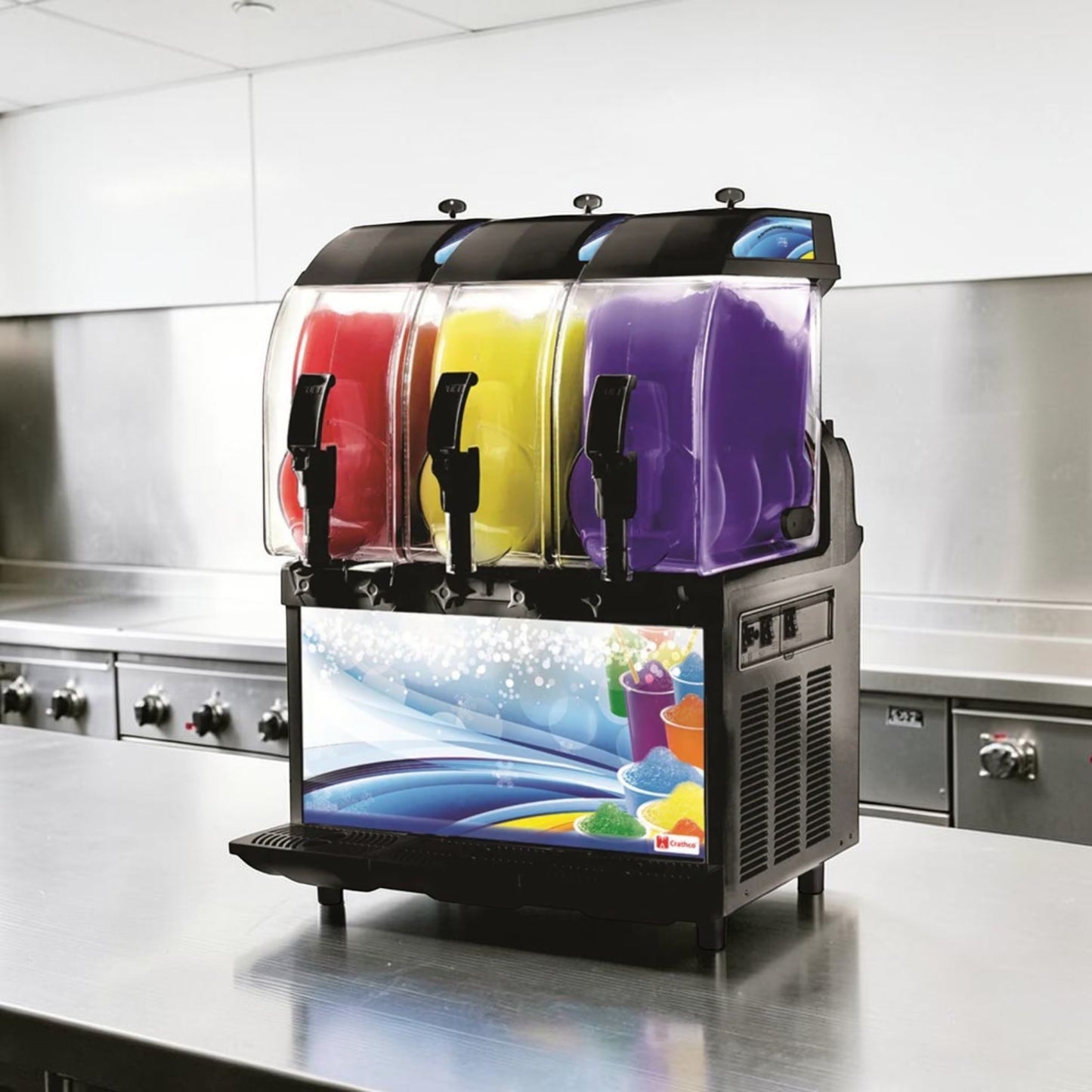 Superior Condition – Crathco Frosty Dream 3 (1206-011) – Triple 3.2-Gallon Pourover Granita / Slushy / Frozen Beverage Machine – 115V – Fully Tested & Operational!