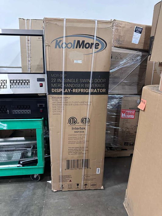 Brand New Condition – KoolMore MDR-9CP – 22” Single Swing Door Merchandiser Display Refrigerator – ETL Listed – Ready for Commercial Use