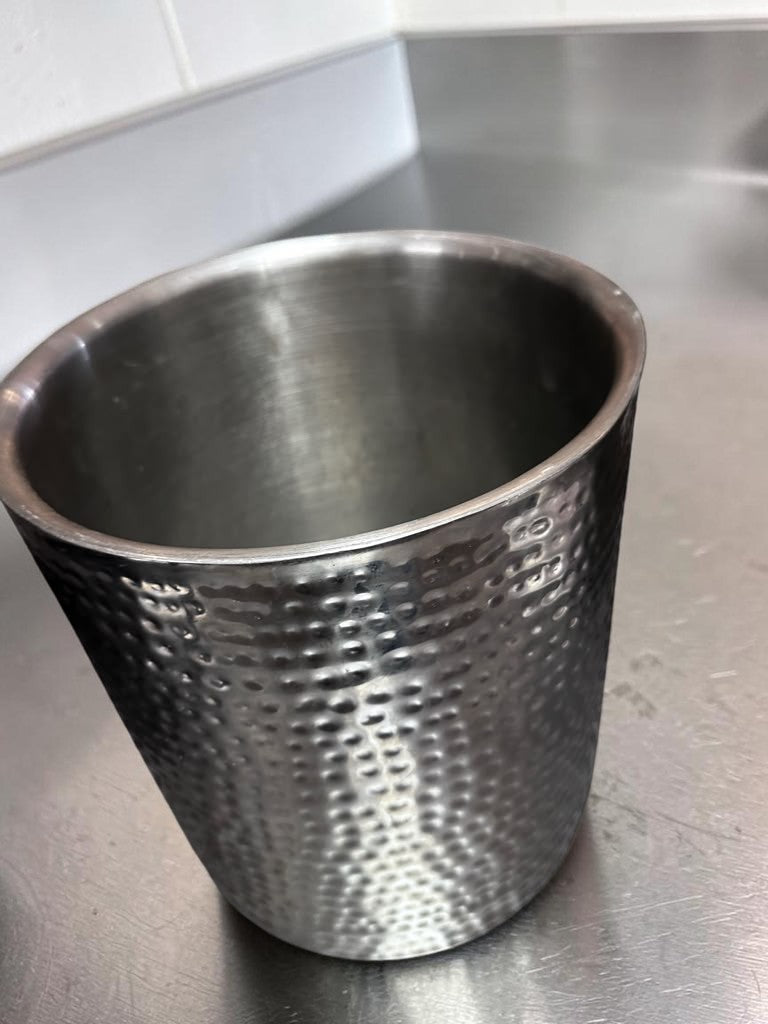 Remarkable Condition – Hammered Silver-Finish Metal Container – 12.25″ Round Open-Top Decorative Vessel – Fully Inspected & Ready for Use!