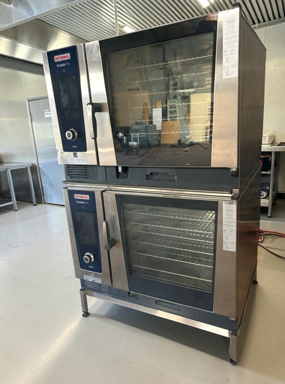 Top-Tier Condition – Quantity 2 New Rational iCombi Pro 6-Full Size Electric Combi Ovens – Double-Deck Combi-Duo System with Low Stand – 12 Full-Size Sheet Pan Total Capacity – 208/240V, Three Phase – 45 kW Combined!