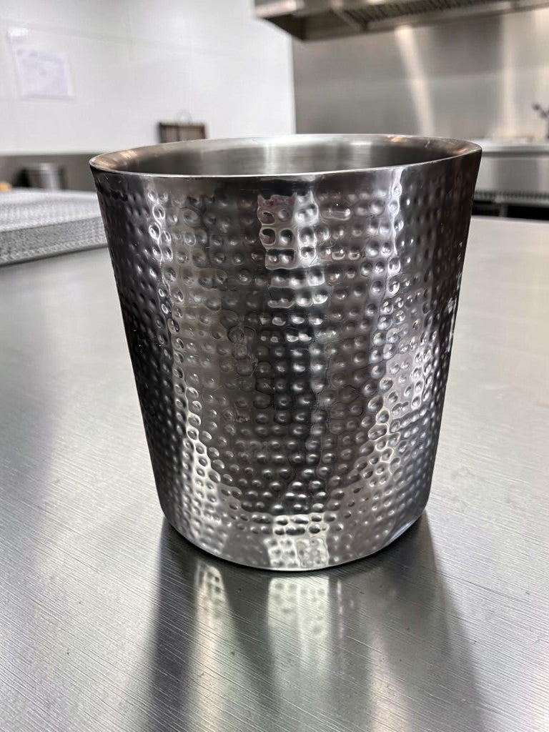 Remarkable Condition – Hammered Silver-Finish Metal Container – 12.25″ Round Open-Top Decorative Vessel – Fully Inspected & Ready for Use!
