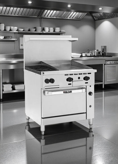 Superior Condition – Vulcan 36C-2B24GTN – Endurance 36" Natural Gas Range – 2 Burners – 24" Thermostatic Griddle – Convection Oven Base – 135,000 BTU – NSF / CSA Listed – Fully Tested & Operational!