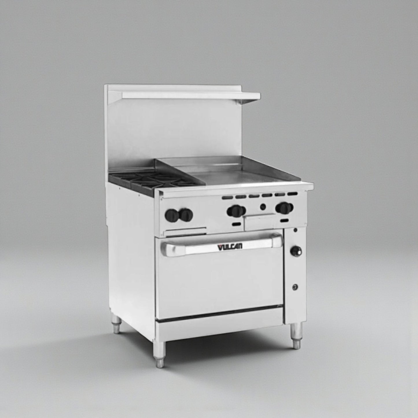 Superior Condition – Vulcan 36C-2B24GTN – Endurance 36" Natural Gas Range – 2 Burners – 24" Thermostatic Griddle – Convection Oven Base – 135,000 BTU – NSF / CSA Listed – Fully Tested & Operational!