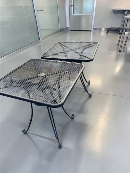 Outstanding Condition – Commercial Outdoor Metal Patio Table – 32” Square Mesh Top – Umbrella Hole – Heavy-Duty Construction – Fully Inspected & Ready for Use!