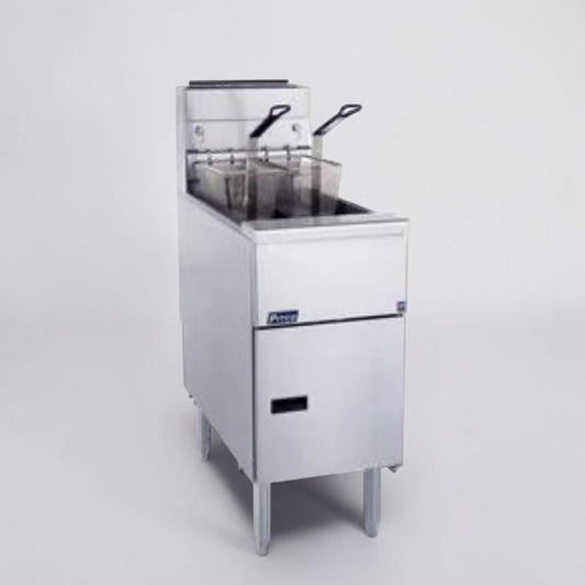 First-Class Condition – Pitco VF35 – 35 lb Commercial Natural Gas Deep Fryer – Stainless Steel – Two Basket – 70,000 BTU – NSF Listed – Fully Tested & Operational!