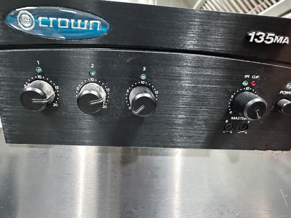High-Grade Condition – Crown 135MA – 3-Input Commercial Mixer-Amplifier – 35W – 8Ω/70V/100V Outputs – Universal 100–240V