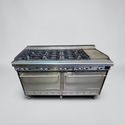 Outstanding Condition - Montague Grizzly 60" - Commercial Gas Range - 8 Open Burners + Raised Griddle - Double Convection Ovens - Fully Tested & Operational!