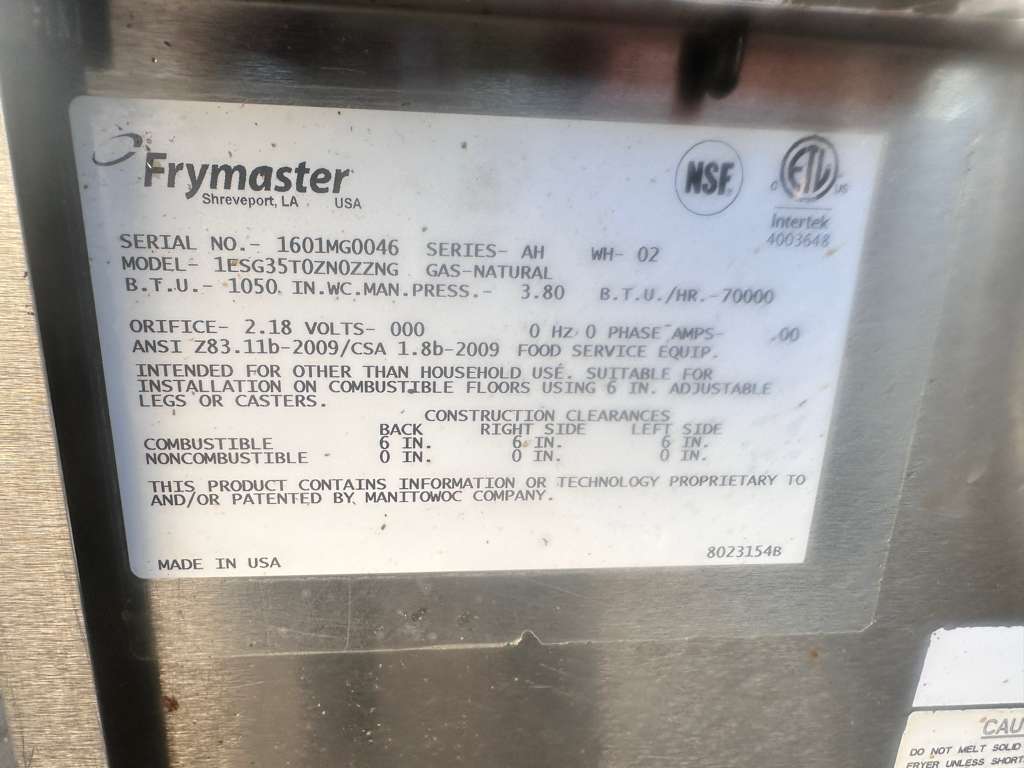 Pristine Condition – Frymaster 1ESG35T Gas Floor Fryer – Natural Gas – Fully Tested & Working!