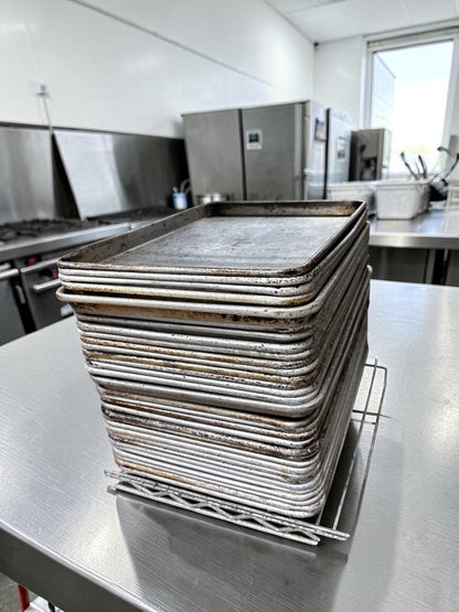 Dependable Condition – 1/2 Size Aluminum Sheet Pans – Commercial Half Size Baking Pans – Quantity 30 – Ready for Commercial Use!