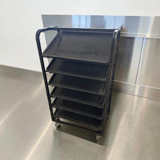 High-Quality Condition – Commercial 6-Tier Portable Tray Rack – Holds 22" × 28" Trays or Sheet Pans – Heavy-Duty Steel Frame with Casters – Fully Inspected & Ready for Use!