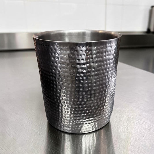 Remarkable Condition – Hammered Silver-Finish Metal Container – 12.25″ Round Open-Top Decorative Vessel – Fully Inspected & Ready for Use!