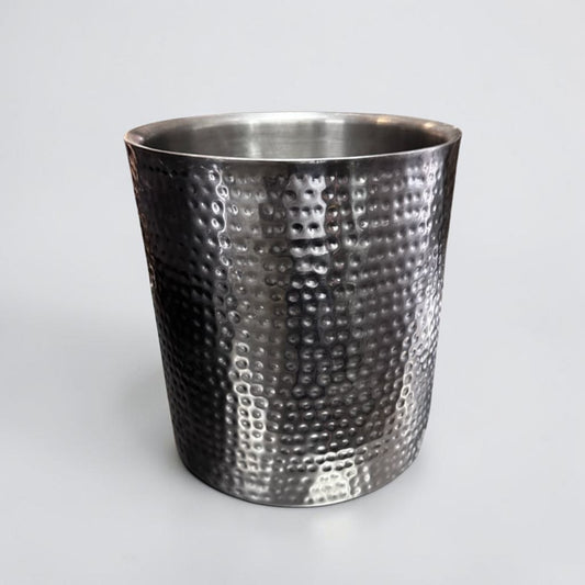 Remarkable Condition – Hammered Silver-Finish Metal Container – 12.25″ Round Open-Top Decorative Vessel – Fully Inspected & Ready for Use!