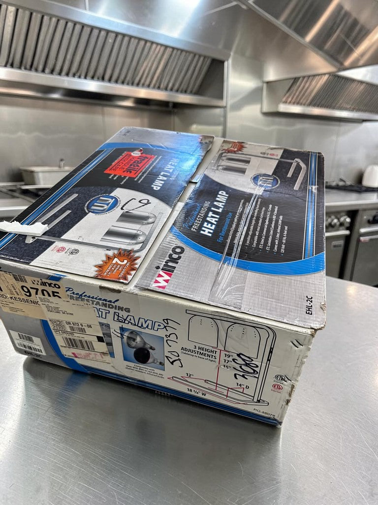 Brand-New Condition – Winco EHL-2C – Commercial Dual-Bulb Heat Lamp – 3-Position Adjustable Height – 500W – 120V – Open Box!