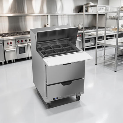 Immaculate Condition – Beverage-Air SPED27HC-12M-B – 27" Mega Top Refrigerated Prep Unit with Drawers – 6.8 Cu. Ft. – 115V – NSF & UL Listed – Fully Tested & Operational!