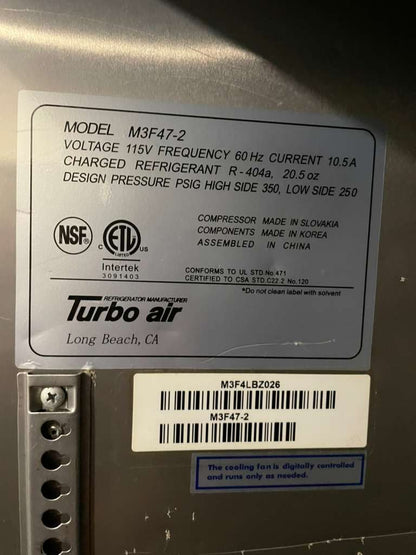 Exceptional Condition – Turbo Air Commercial Reach-In Freezer – 115V / Single Phase – Fully Tested & Working!