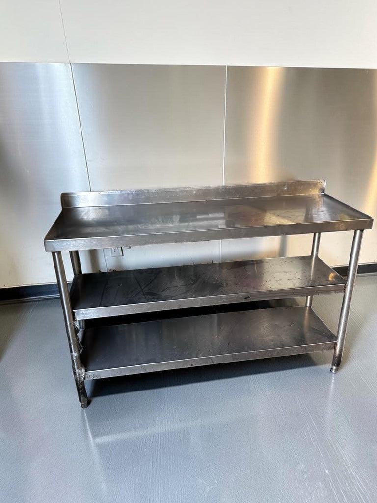 Superior Condition – Stainless Steel Commercial Work Table – 55″ × 17″ – Two Undershelves & Backsplash – Fully Inspected & Ready for Use!