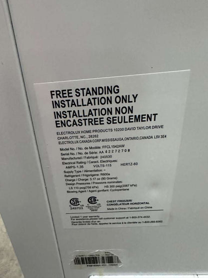 Excellent Condition – Electrolux FFCL1542AW – Commercial Chest Freezer – 115V – UL Listed – Fully Tested & Operational!