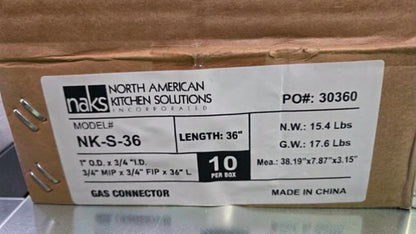 Pristine Condition – QTY 10 North American Kitchen Solutions NK-S-36 – Commercial Gas Connector Hoses – 36" Length – 3/4" MIP × 3/4" FIP – New In Box!