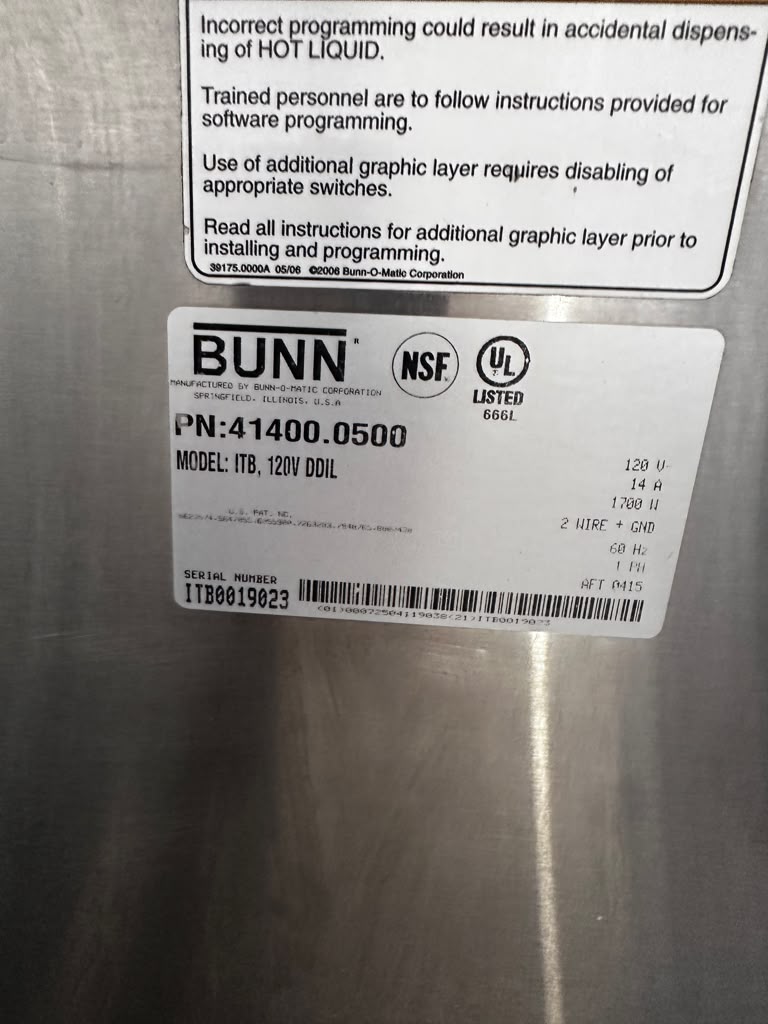 First-Class Condition – BUNN 41400.0500 ITB – Dual-Dilution 3-Gallon Commercial Iced Tea Brewer – 120V – NSF & UL Listed – Fully Tested & Operational!