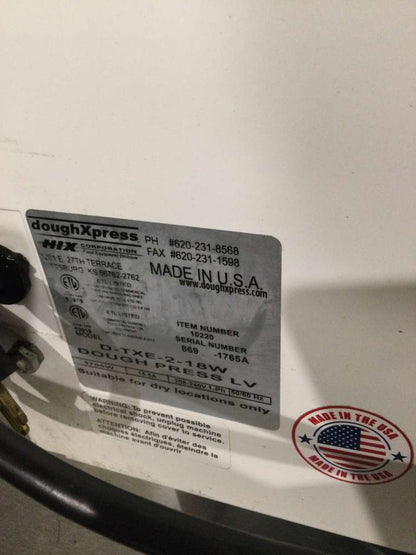 Immaculate Condition – DoughXpress D-TXE-2-18 Commercial Dough Press – 208–240V / Single Phase – Fully Tested & Working!