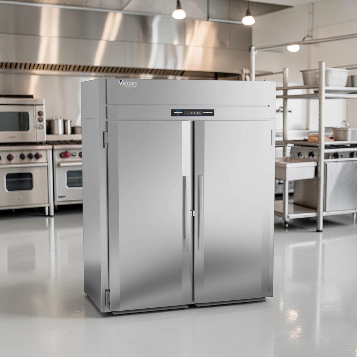 Outstanding Condition – Victory FISA-2D-S1 – 68" Two-Section Commercial Roll-In Freezer – 71 Cu. Ft. – Two Solid Doors – Stainless Steel – Fully Tested & Operational!