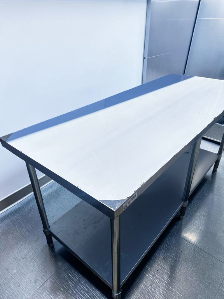 Brand New – GSW WT-EE3072 – 72" x 30" Economy Stainless Steel Work Table – Galvanized Undershelf – 6-Leg Design – ETL Certified – Brand New Scratch & Dent – Ready for Immediate Use!