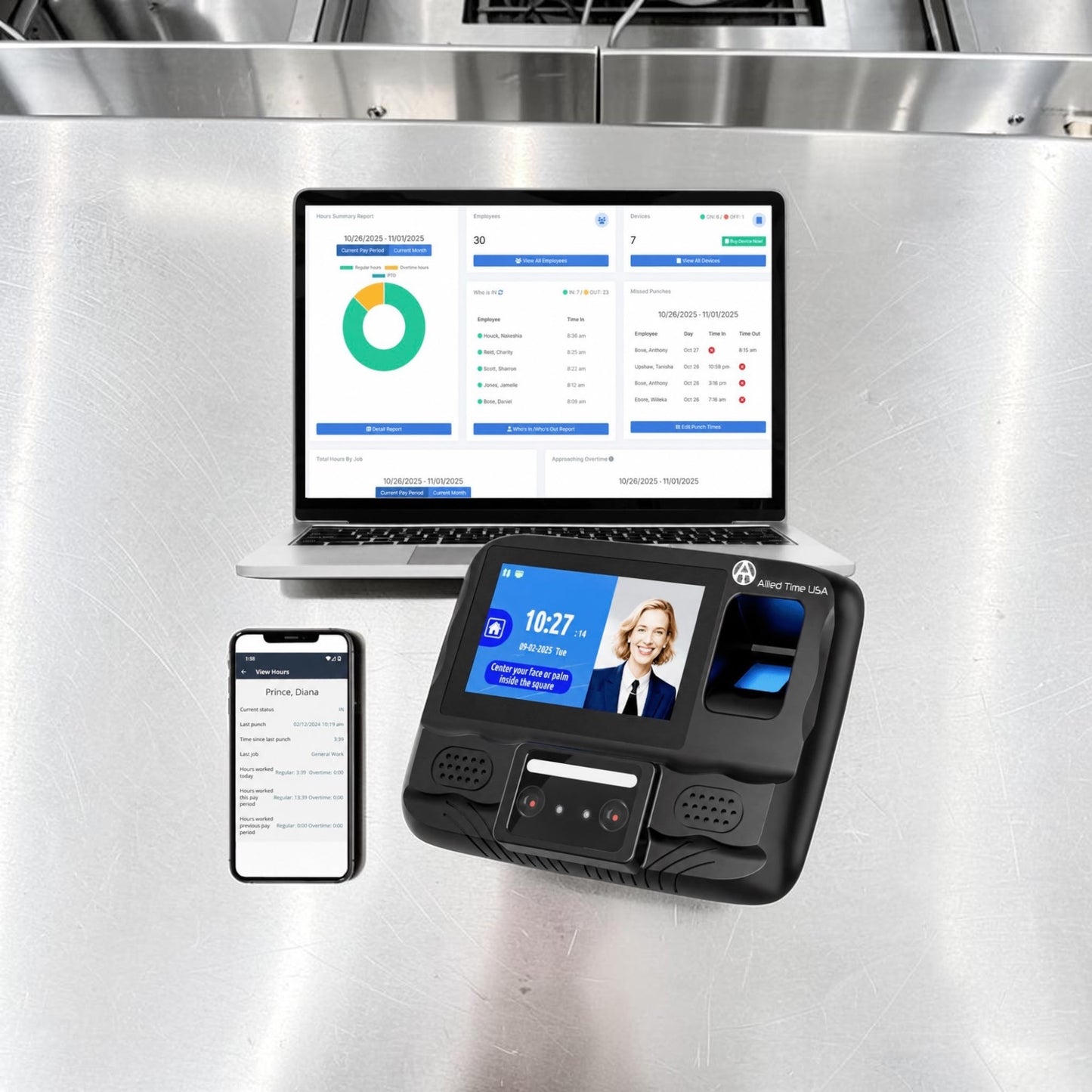 Top-Tier Condition – Allied Time USA CB4000 – Biometric Employee Time Clock System – Face, Palm, Fingerprint, PIN & RFID Clock-In – Wi-Fi/LAN Connectivity – Cloud Online Reporting – New/Open Box!