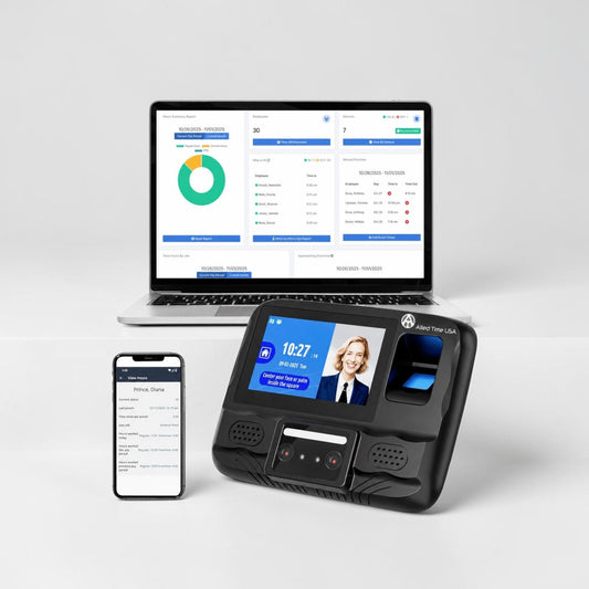 Top-Tier Condition – Allied Time USA CB4000 – Biometric Employee Time Clock System – Face, Palm, Fingerprint, PIN & RFID Clock-In – Wi-Fi/LAN Connectivity – Cloud Online Reporting – New/Open Box!