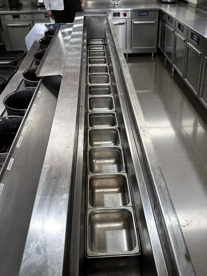 Immaculate Condition – Commercial 6 Burner Wok System – Stainless Steel Wok Cooking Line with Refrigerated Top / Cold Rail – Gas Operation – Fully Tested & Operational!