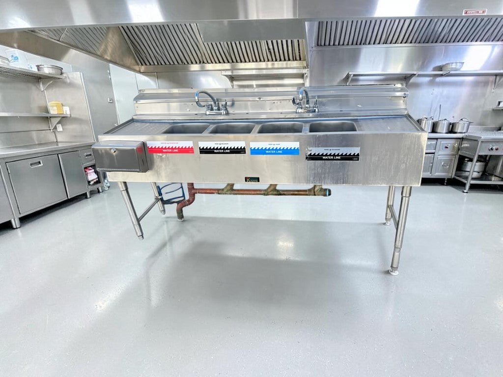 Outstanding Condition – Krowne KR24-64C – Royal Series 72" Four-Compartment Underbar Sink – Dual Drainboards – Stainless Steel – NSF Certified – Ready for Commercial Use!