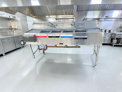 Outstanding Condition – Krowne KR24-64C – Royal Series 72" Four-Compartment Underbar Sink – Dual Drainboards – Stainless Steel – NSF Certified – Ready for Commercial Use!