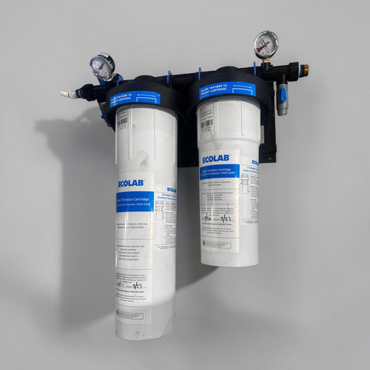 Prime Condition – Ecolab 9320-2268 Split Twin – Commercial Dual-Outlet Water Filtration System – ECO-TO20S & ECO-TO14 Cartridges – Dual Pressure Gauges – Fully Inspected & Ready for Professional Installation!