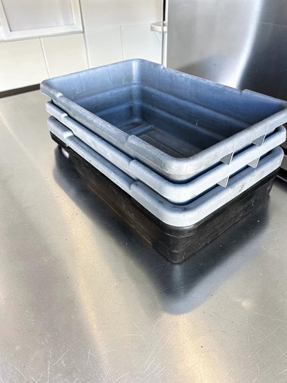 Dependable Condition – Uline Utility Tote Lot – Qty 4 – 22" x 17" x 7" Gray Commercial Plastic Storage Tubs – NSF Certified – Ready for Restaurant Use!