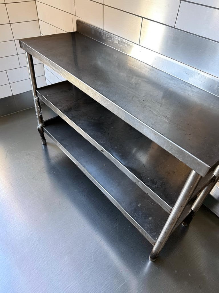 Superior Condition – Stainless Steel Commercial Work Table – 55″ × 17″ – Two Undershelves & Backsplash – Fully Inspected & Ready for Use!